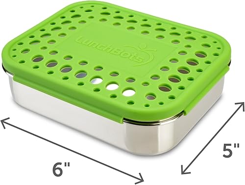 Miniatura 2 de LunchBots Medium Trio II - Contenedor de alimentos dividido de acero inoxidable - Tres secciones para aperitivos sobre la marcha - Ecológico, apto