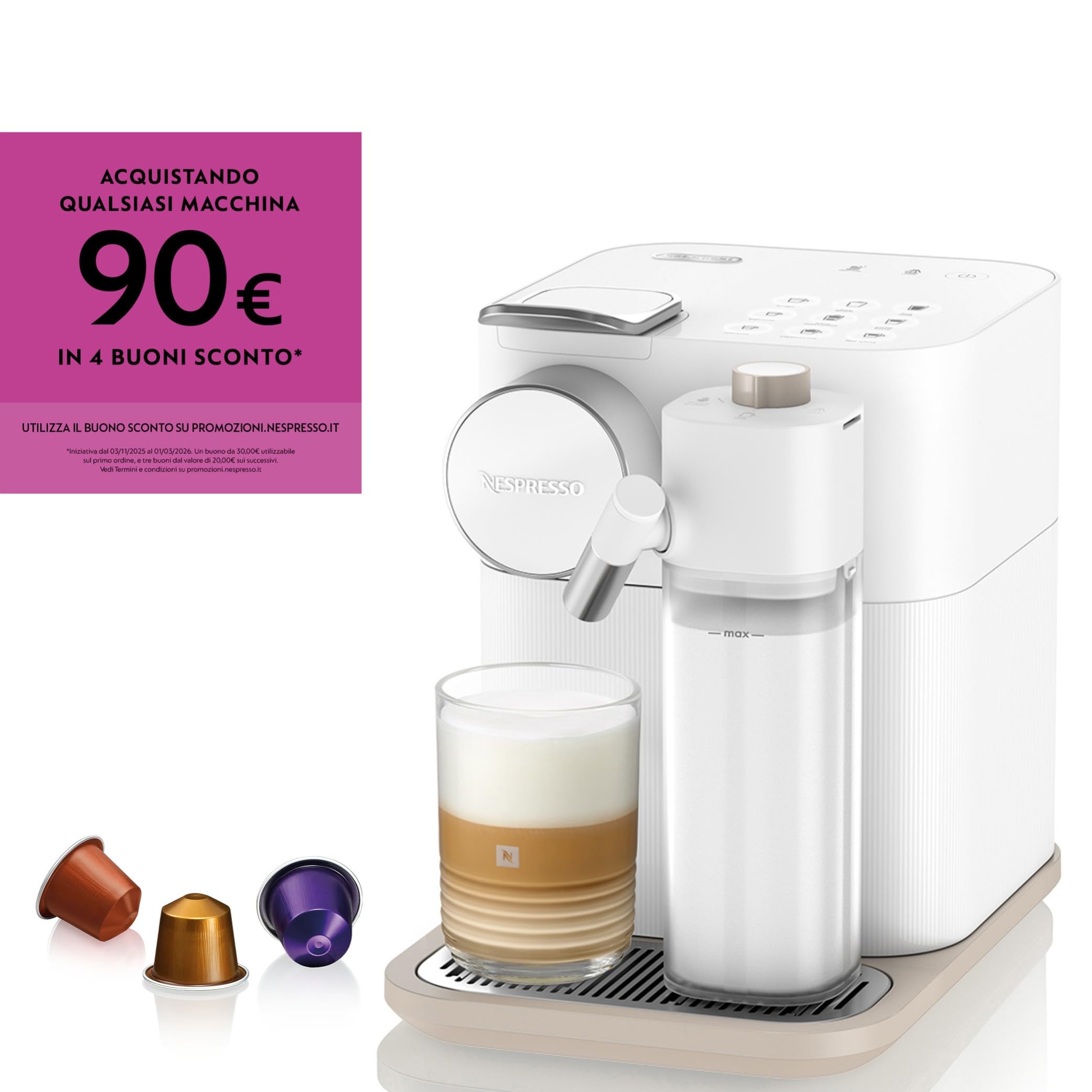 De'Longhi Nespresso Gran Lattissima EN640.B, Macchina per Caffè Automatica, Macchina per Caffè a Capsule, Schiumatura Automatica del Latte, Pressione 19 Bar, Cappuccino, 1400W, Nero