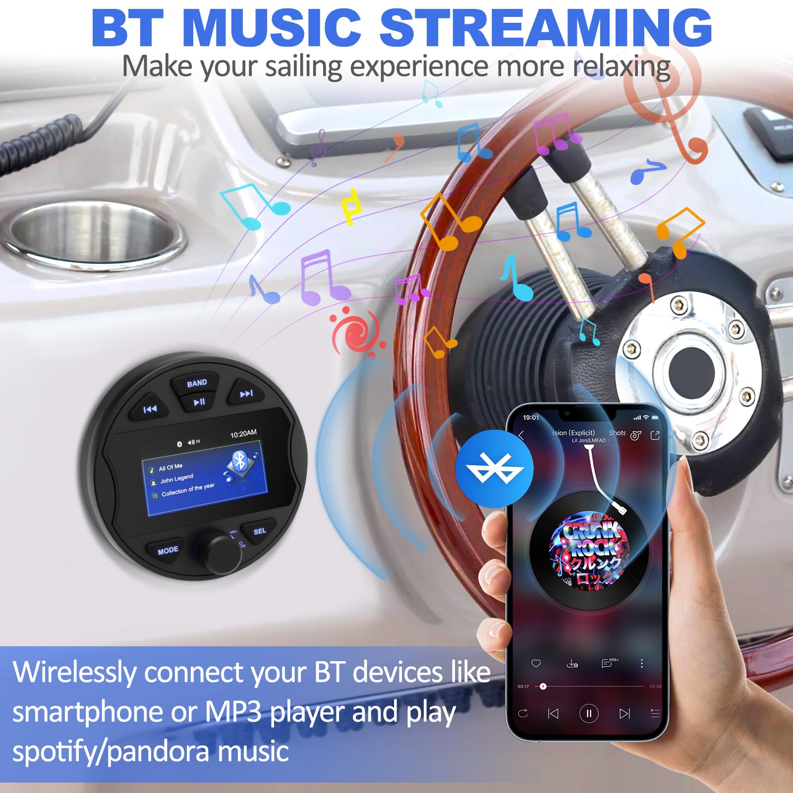 Radio estéreo marino resistente al agua Dab+ BT5.0 Digital Multimedia MP5 Player dispositivos de audio para barcos, barcos, yates, carritos de golf