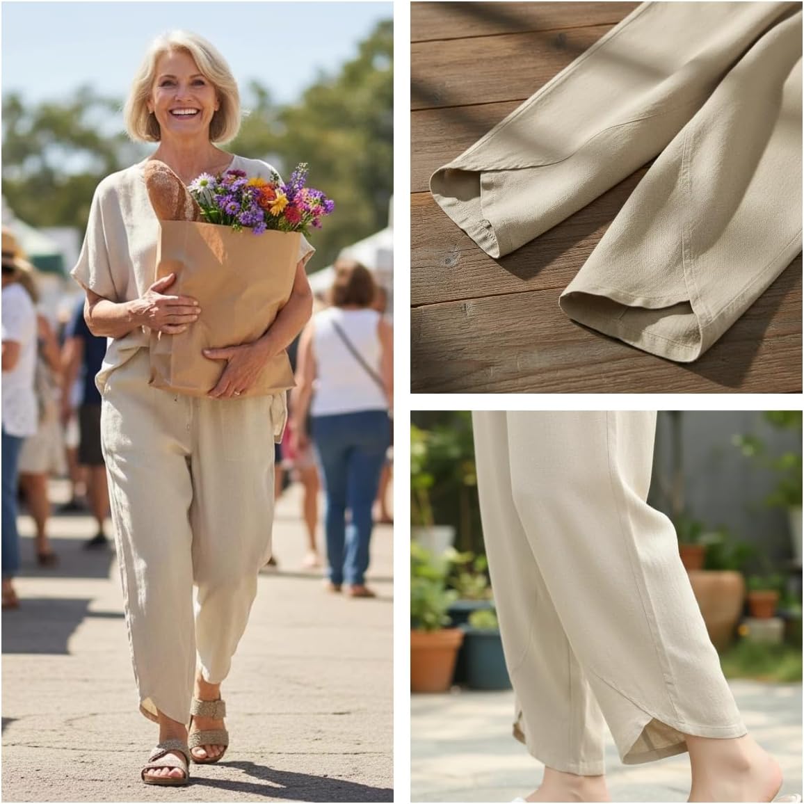 Women's Cotton Linen Lantern Pants Tulip Hem High Waisted Summer Casual Cropped Trousers Pockets - Image 6