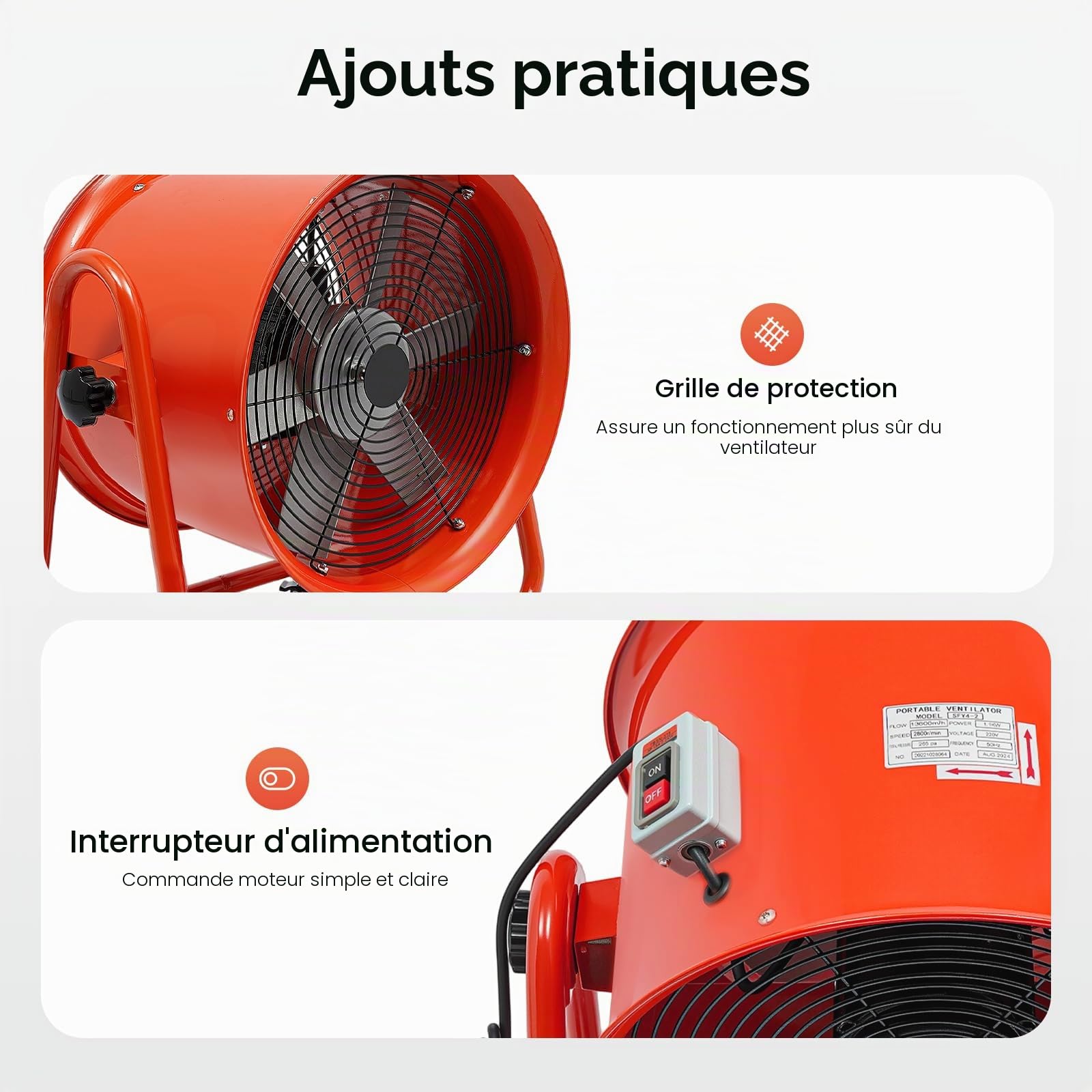 Ventilateur industriel 15000 m³/h 220 V - Ventilateur de chantier - Régulateur de vitesse silencieux - Ventilateur industriel pour machines de gravure laser