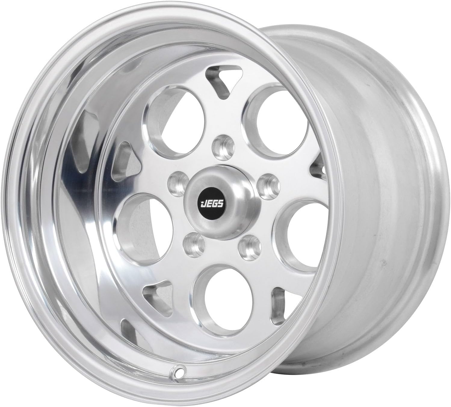 JEGS SSR Mag Wheel 15in.x 10in.| 5 x 4.5in.Wheel Bolt Pattern Spacing | -25 mm Offset | 4.5in.Backspacing | Polished Aluminum Finish | 3.27in.Center Bore | Includes Center Cap