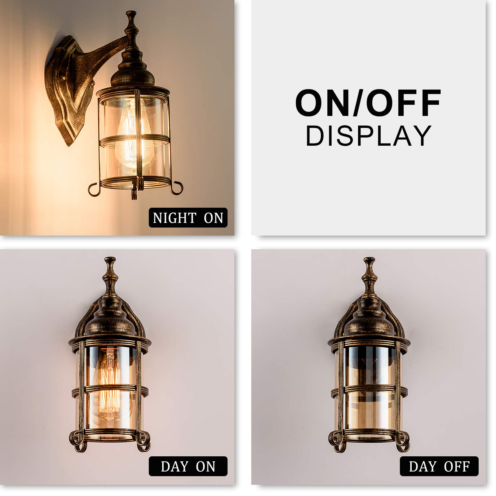 Rústico ámbar de Vidrio de la pared 2-Pack, Bronce Cepillado, Industrial Farmhouse Lámpara de iluminación del Pórtico Prueba Retro para Interior Dormitorio（NO Bulb）