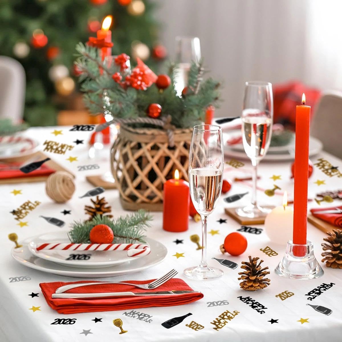 Silvester Konfetti 2026 – 500 Stück Gold/Schwarz/Silber – Happy New Year Tischdeko Mit 4 Motiven Glitzerparty Deko