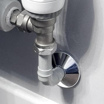 Chrome Pipe Collars - 15mm Radiator Pipe Hole Collars, Pack of 2 Snap On Chrome-Plated Plastic Covers, 4.5cm Wide