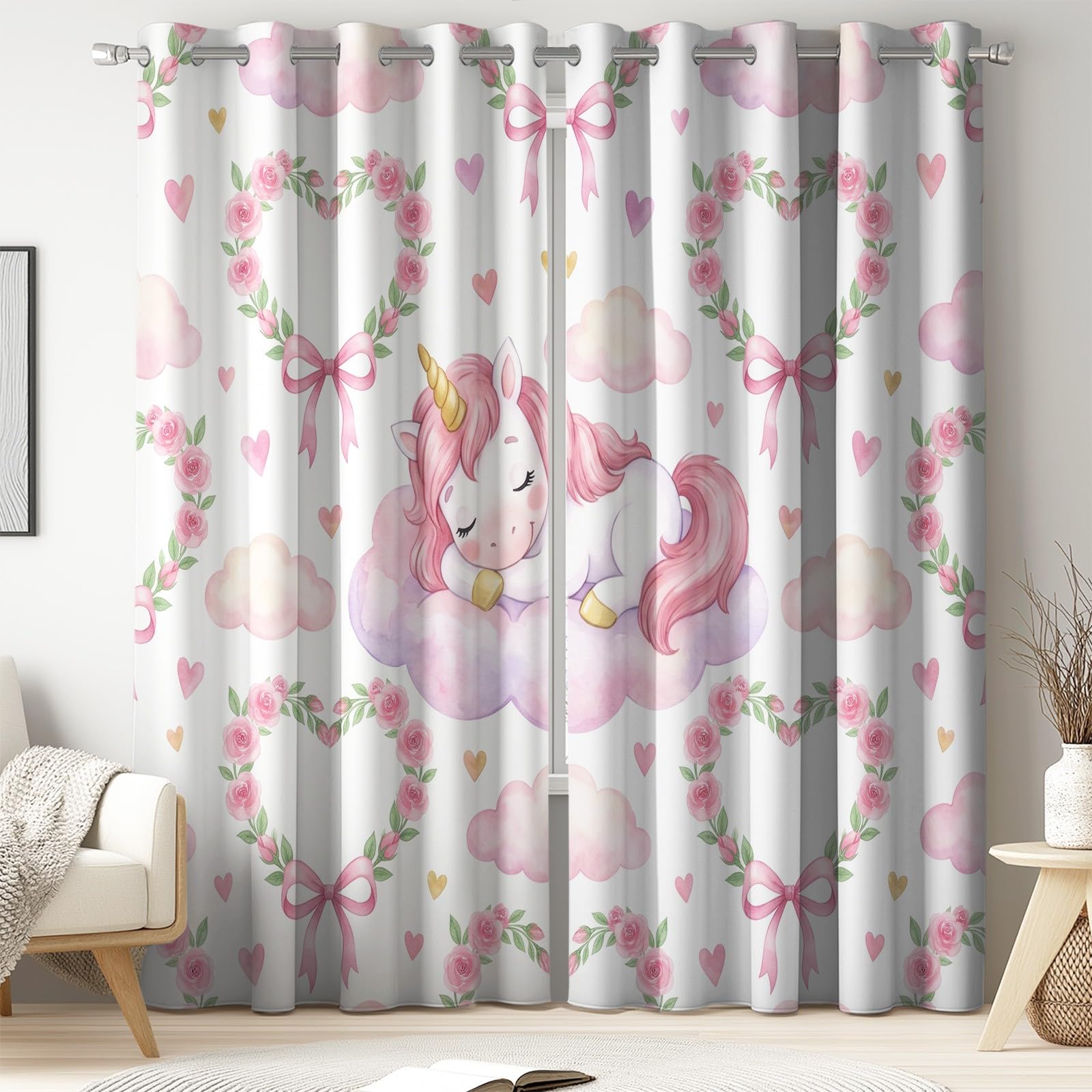 Générique Licorne Rideaux Thermiques à Œillets pour Chambre Enfant Salon