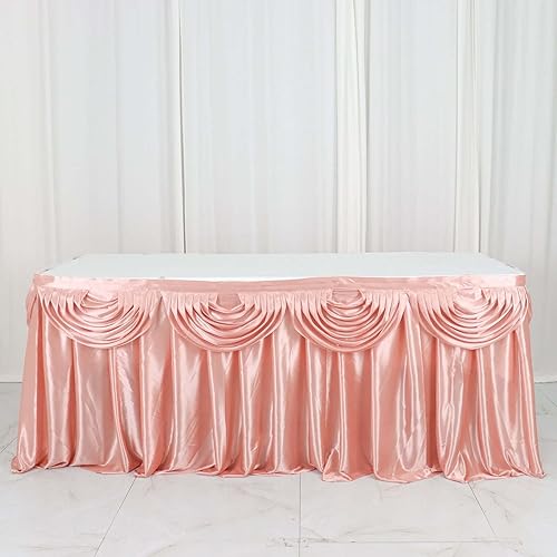 Efavormart - Falda de mesa de satén con doble cortina para cocina, comedor, catering, boda, fiesta de cumpleaños, decoración de eventos, 14 pies