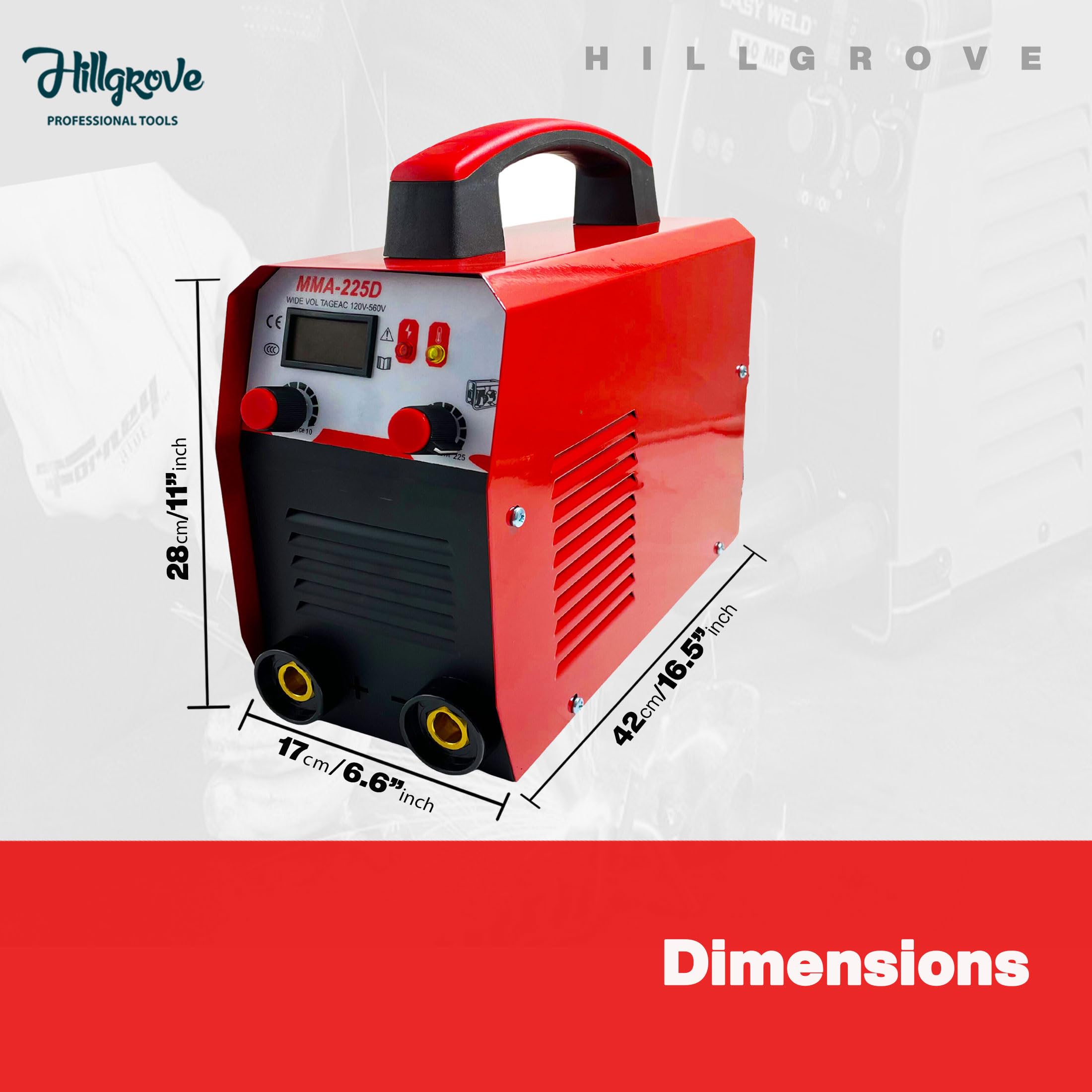 Hillgrove HGCM1210M2 225Amp Arc Force Control, AC, Anti Stick, Hot Start Function Rod Digital Display IGBT Based VRD Technology MMA Inverter Welding Kit Machine 1