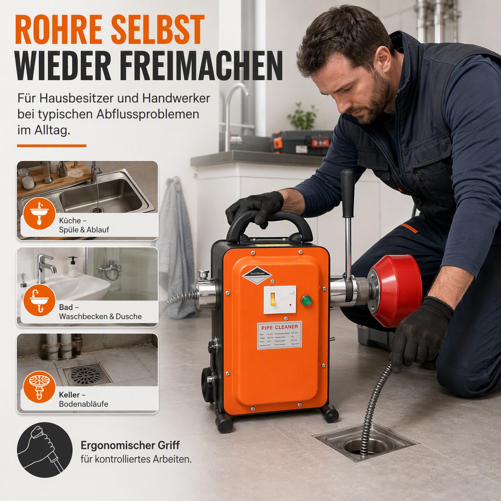 Rohrreinigungsspirale 750W Maschine 20m für Abfluss Kanal Reinigung