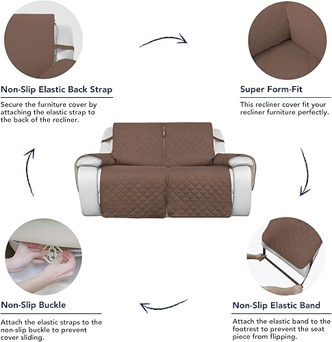 Vista 50 de PureFit Fundas de sofá reversibles resistentes al agua para sofá reclinable de 3 asientos, funda antideslizante para sofá de 3 cojines, protector