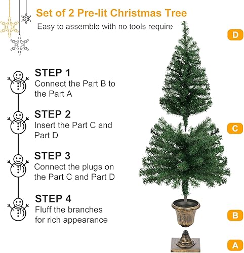 Miniatura 5 de Árbol de Navidad preiluminado de 4 pies, paquete de 2 árboles de Navidad artificiales en maceta con 100 LED blancos cálidos, funciona con pilas y 8