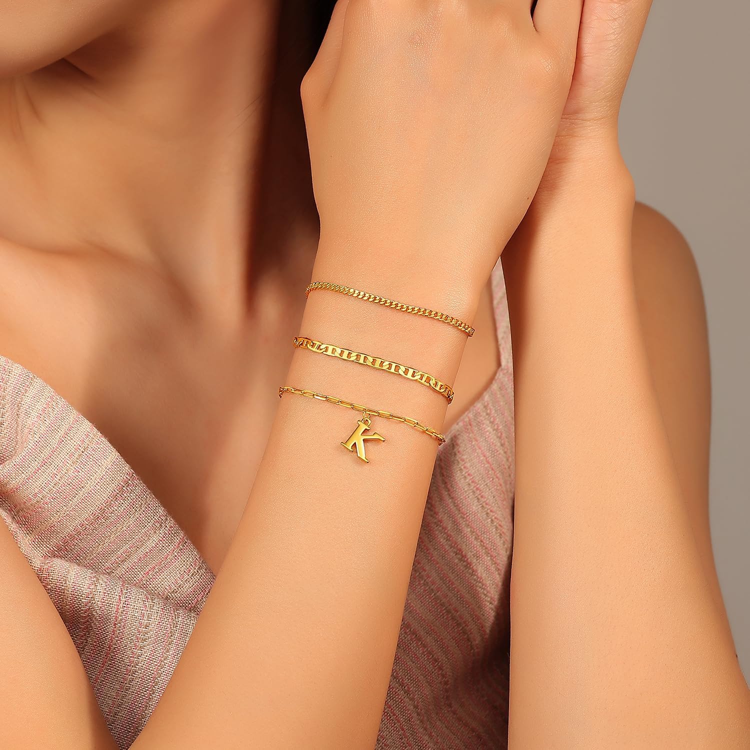 Gold Initial Bracelets for Women Gifts - Dainty 14K Gold Plated Layered Letter Bracelet Set Trendy Personalized A-Z Bracelets Jewelry Gifts for Her - Image 4