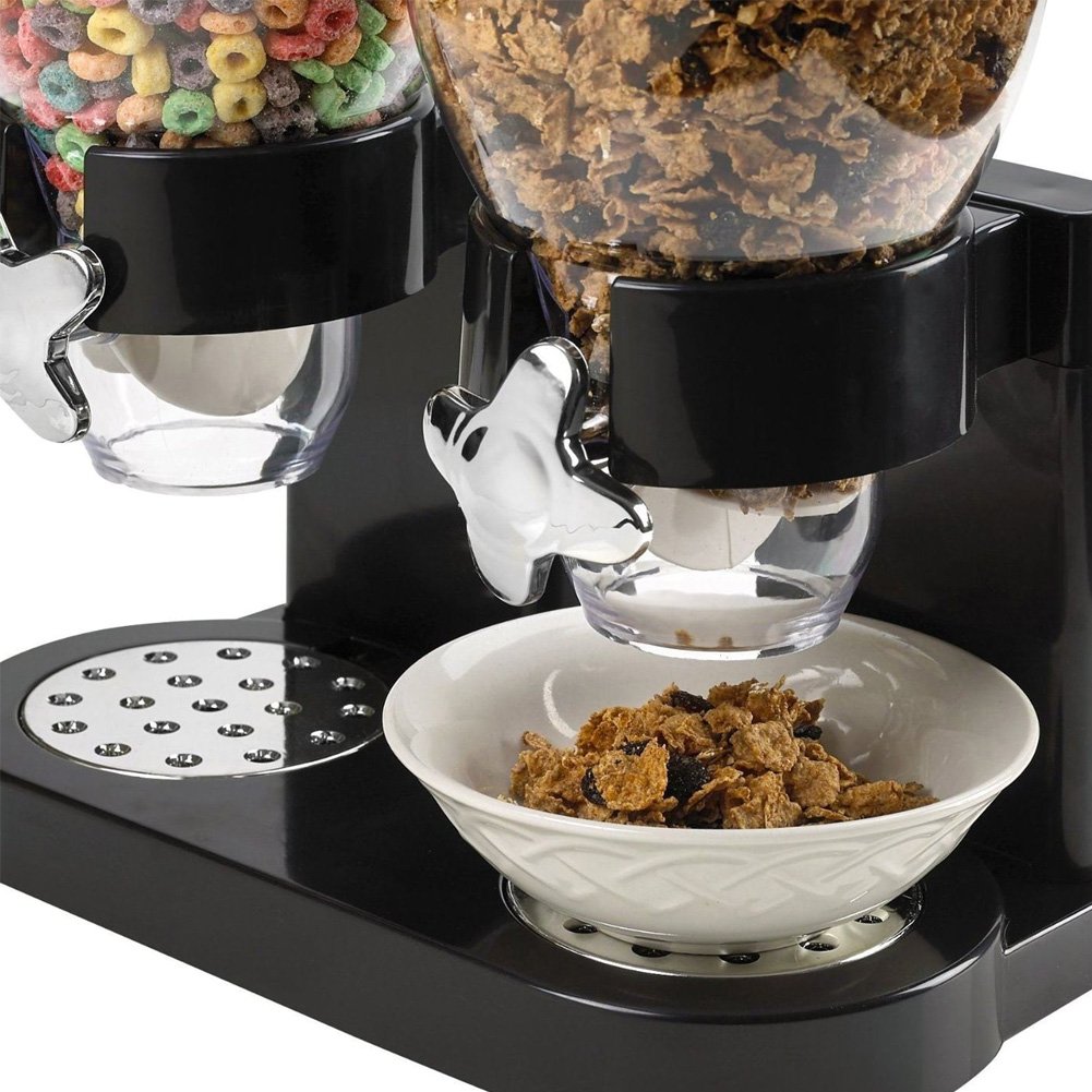BAKAJI Dispenser Storage Dosatore Distributore Erogatore Cereali Pasta Caramelle Dolci Frutta Secca con Rotella Doppio Contenitore da 8 lt e Dosatore Interno (Nero)