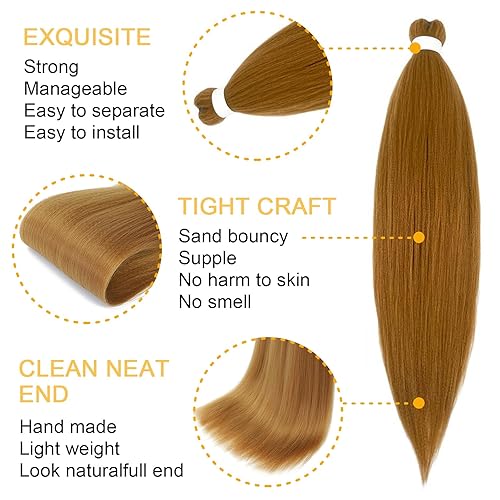 Miniatura 4 de Extensiones de cabello trenzado preestiradas para mujer, trenzas de caja, suave, sintético, sin nudos, textura Yaki, ajuste de agua caliente, color