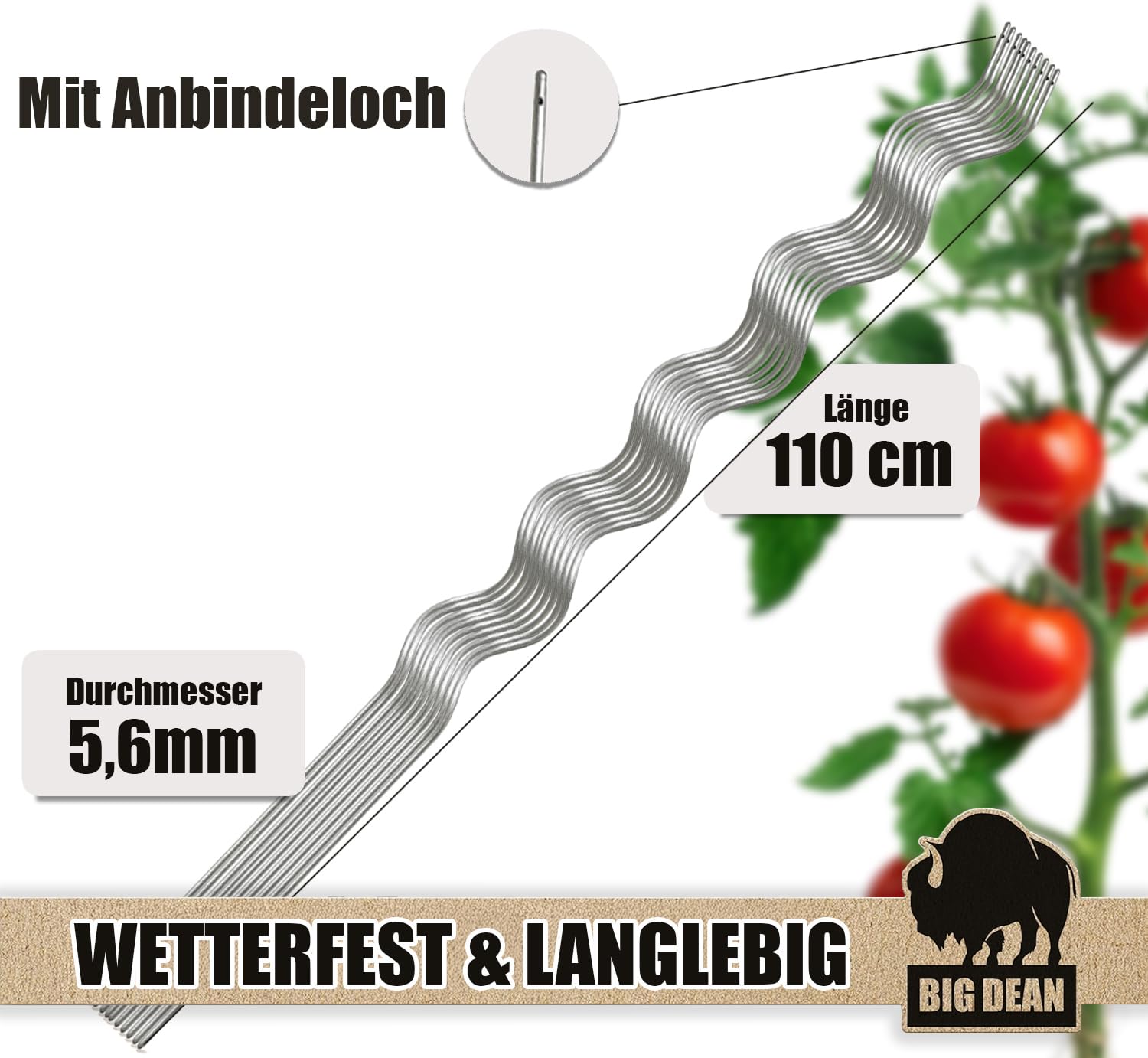 Tuteur à tomates torsadé 110 cm entièrement galvanisé acier de qualité professionnelle 40 Stück