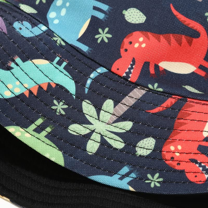 Image of Quanhaigou Bucket Hat for Men Women,Packable Reversible Printed Sun Hats,Fisherman Outdoor Summer Travel Hiking Beach Caps (Cartoon Dinosaur)