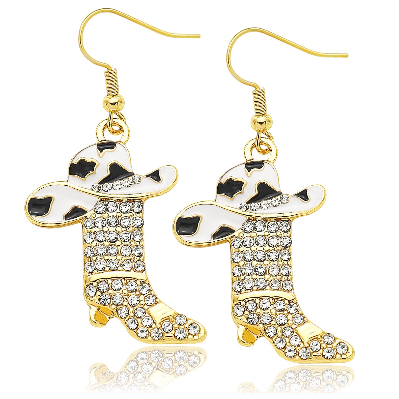 RechicGu Rhinestone Western Boots Earrings Cowgirl Cowboy Enamel Hat Bohemian Rodeo Boot Drop Dangle Earrings for Women