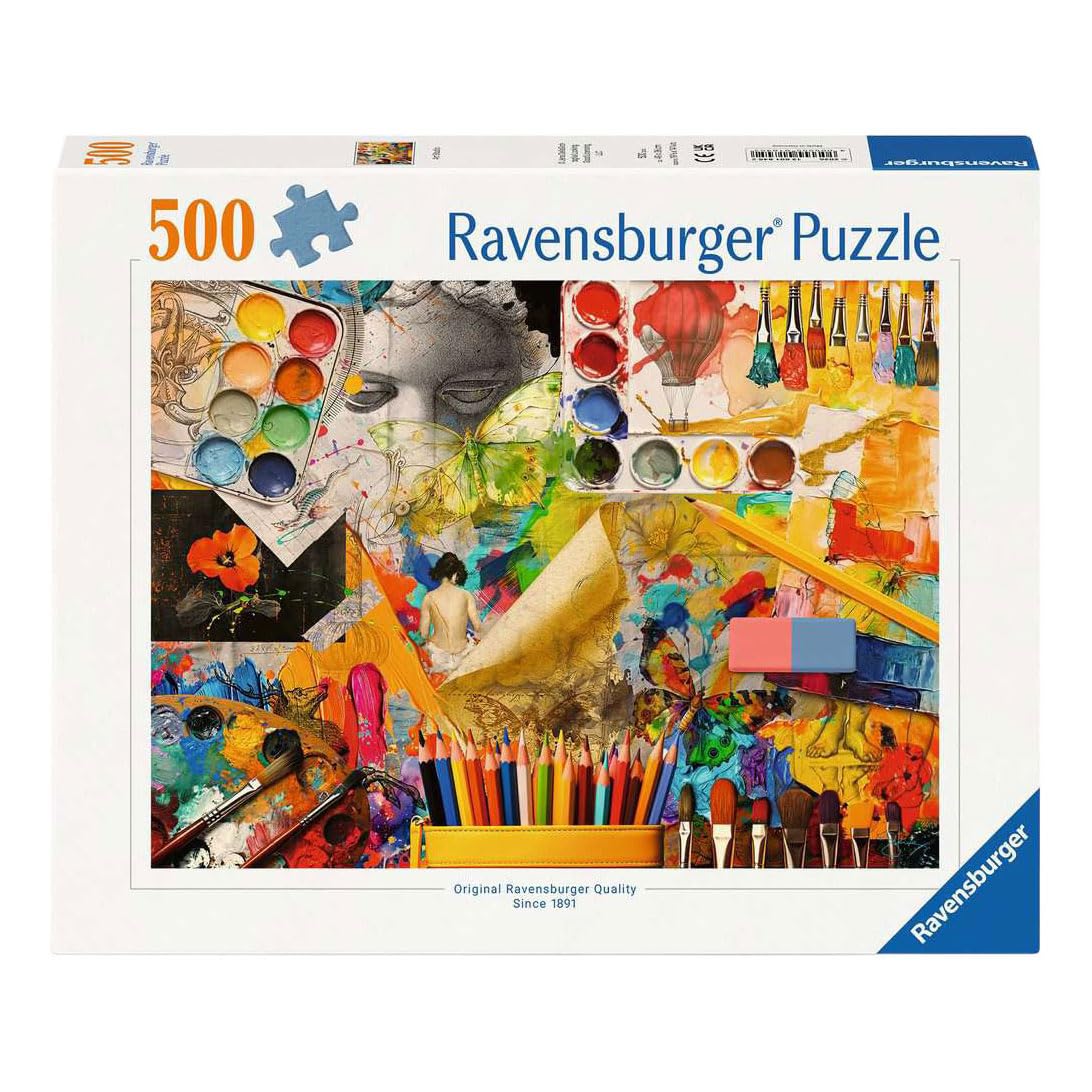 Ravensburger Art Studio 500 Piece Jigsaw Puzzle – Colourful Collage of Art Supplies for Adults & Teens, Relaxing Creative Hobby & Mindful Gift