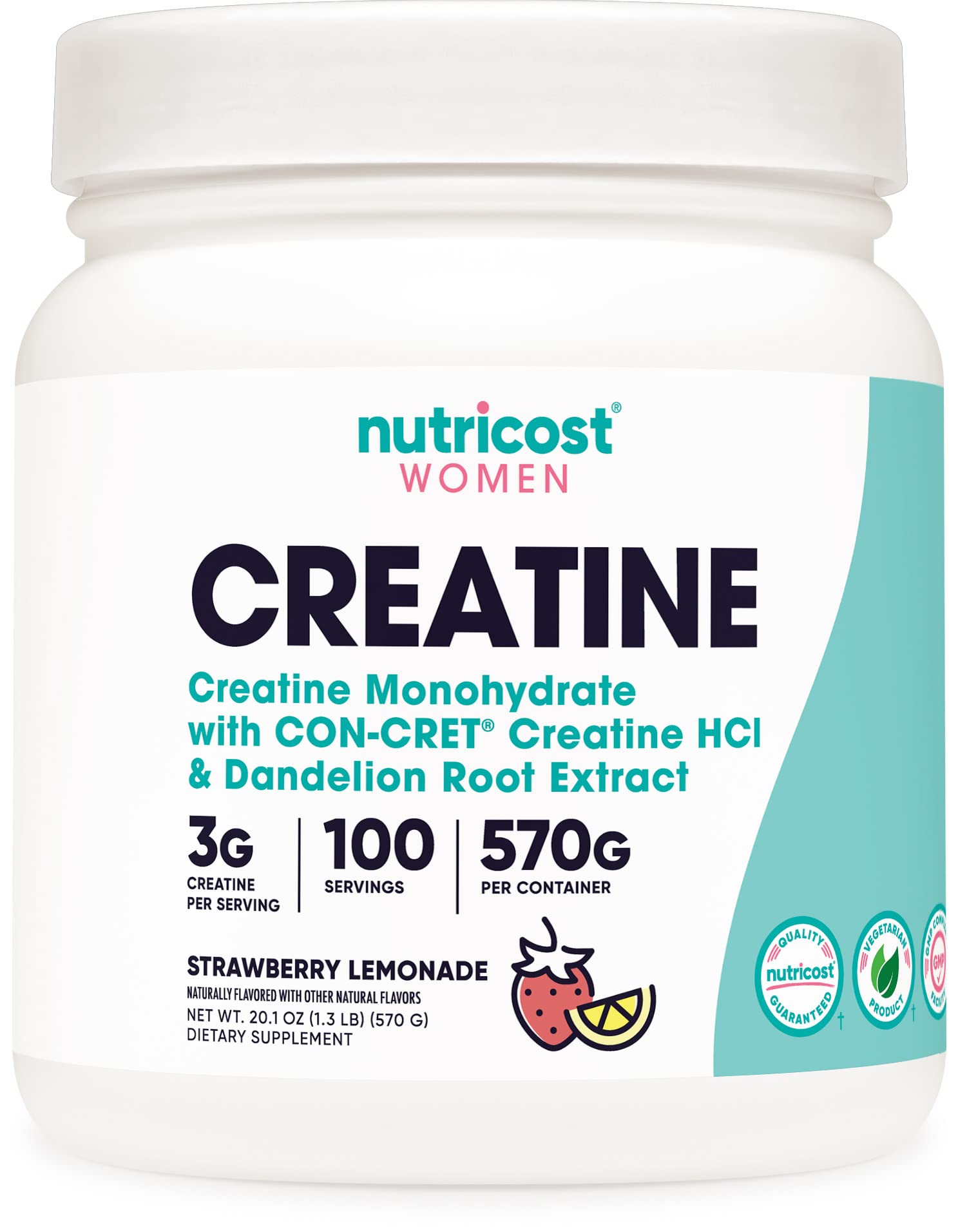 NutricostCreatine Monohydrate Powder for Women, Micronized, Strawberry Lemonade, 100 Servings - Vegetarian, Non-GMO, Gluten Free
