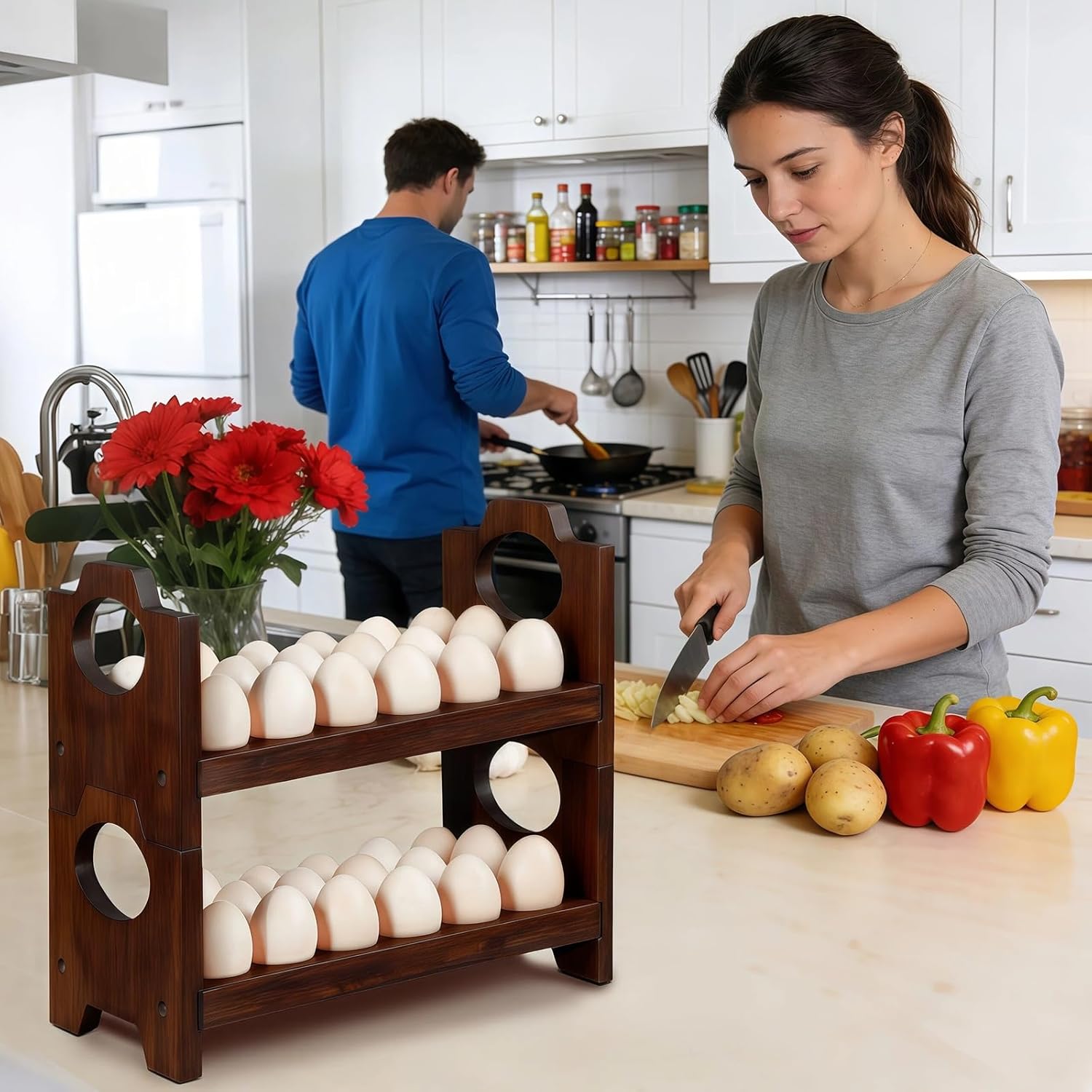 Wooden Egg Holder Fresh Egg Holders Stackable Wooden Egg Storage & OrganizerCountertop Firewood Egg Collecting Rack for Gathering Fresh eggs 36 eggs, Home Kitchen Organizer, Set of 2 PCS - Image 5