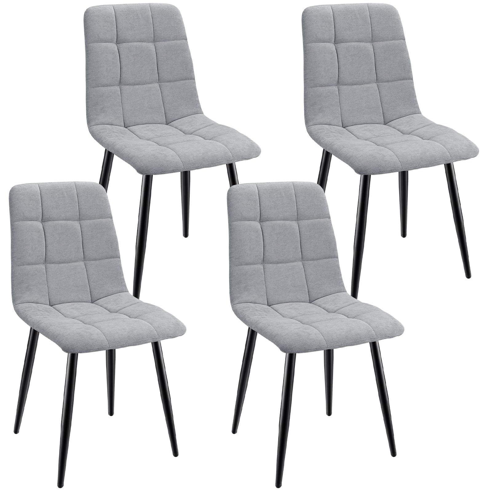 Pack de 4 Sillas de Comedor, Sillas Cocina con Tela de Lino Y Patas De Metal Negro,Sillas Tapizadas,Silla de Dormitorio,Silla de SalóN,Sillas Comedor Modernas-Gray