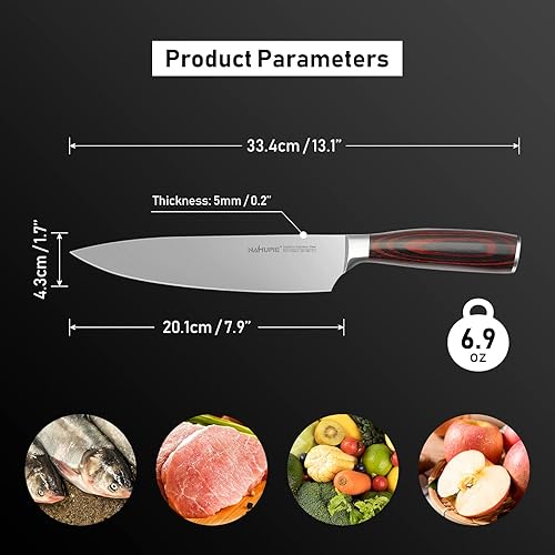 Miniatura 3 de Cuchillo de chef profesional de 8 pulgadas, cuchillo de cocina de acero de alto carbono, ultra afilado, con mango de madera sólida, caja de regalo