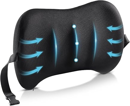 Lumbar Support Pillow for Car Seat and Office Chair, Memory Foam Back Cushion with Breathable Cover and Adjustable Straps for Driving, Ergonomic Orthopedic Back Rest Lower Back Support, Black