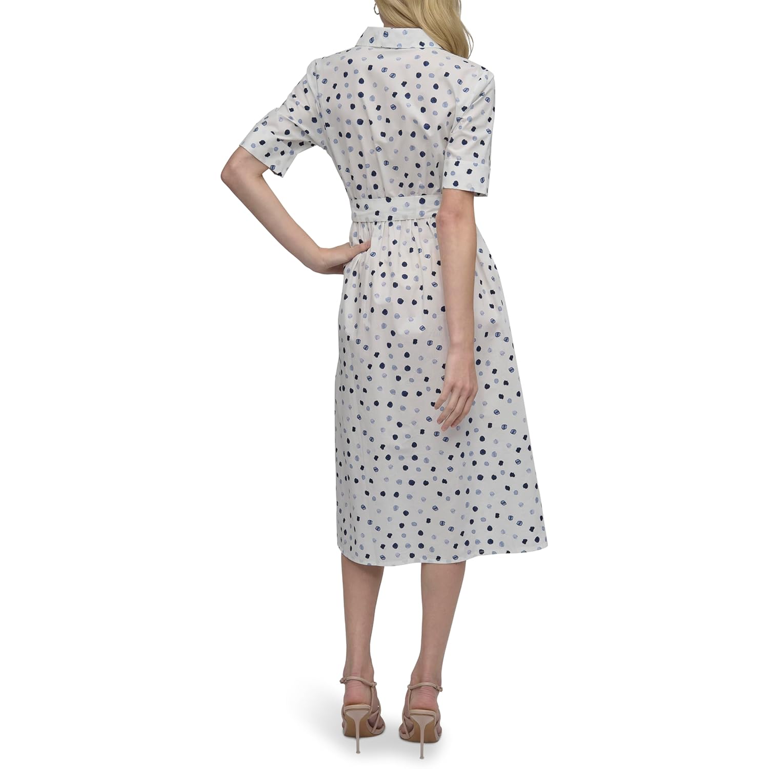 DKNY Womens Short Sleeve Cotton Poplin Collared Midi Shirtdress - Image 4