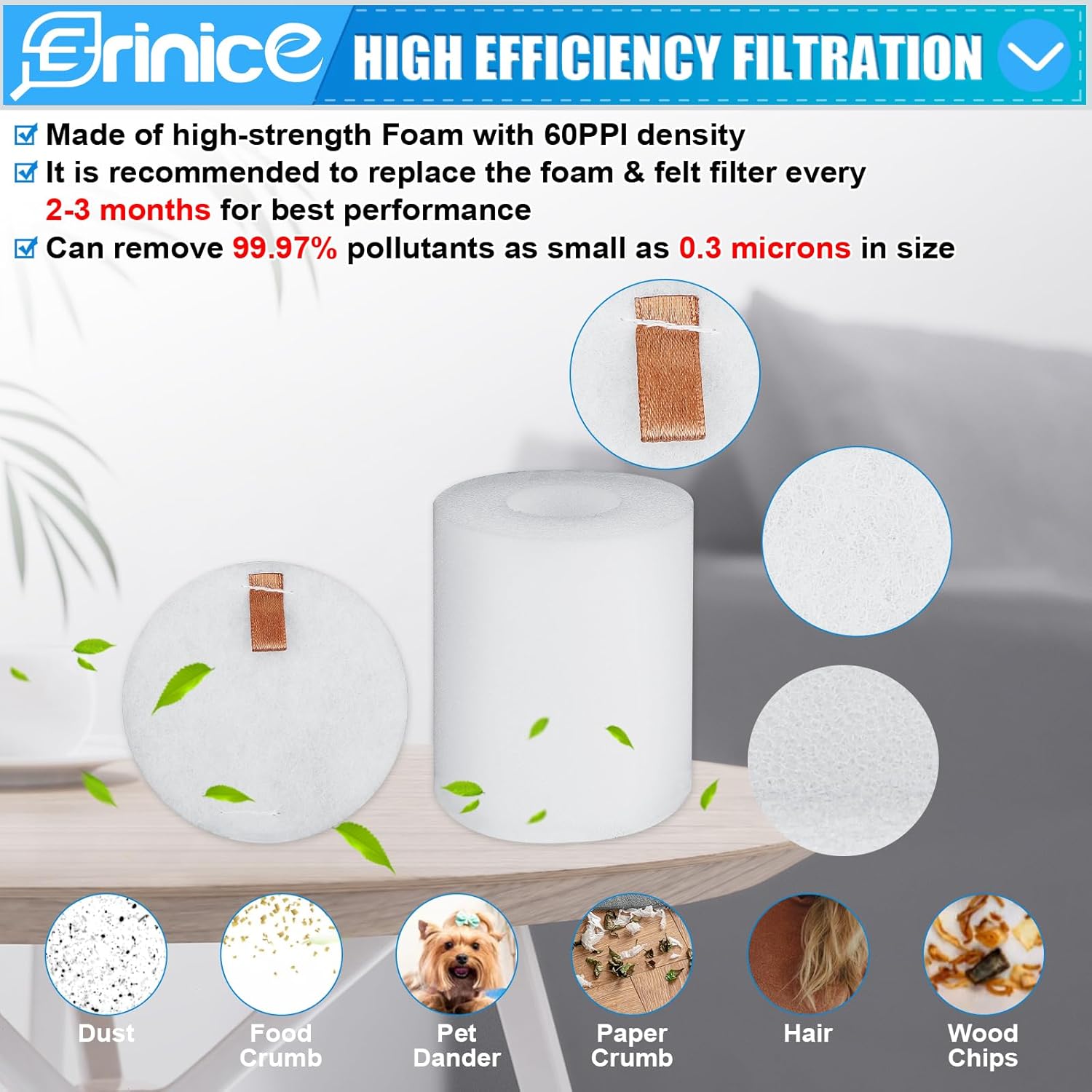 High efficiency foam and felt filter details