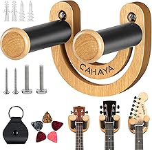 CAHAYA Guitar Wall Mount Hanger Guitar Hook Stand Width Adjustable Smiling U-Shaped with 5 Picks and 1 Pick Holder Bag for Acoustic Electric Guitar Bass Banjo Ukulele Mandolin, Model CY0297