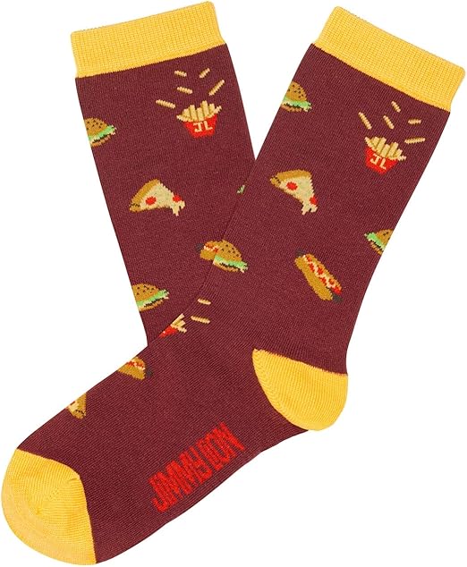 Dark Red Jimmy Lion Kids Fast Food socks for kids. Size 8.512. Made of combed cotton. Amazon