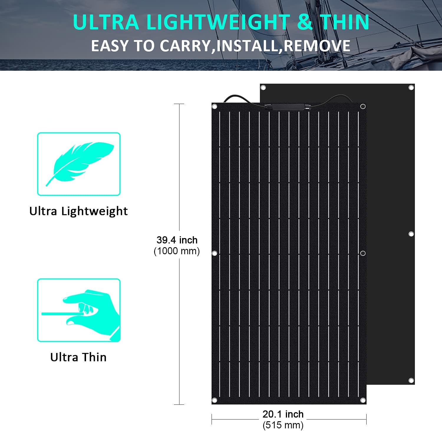100w 12v ETFE Flexible Monocrystalline Solar Panel Module with Connector Charger Off-Grid for RV Boat Cabin Van Car Uneven Surfaces