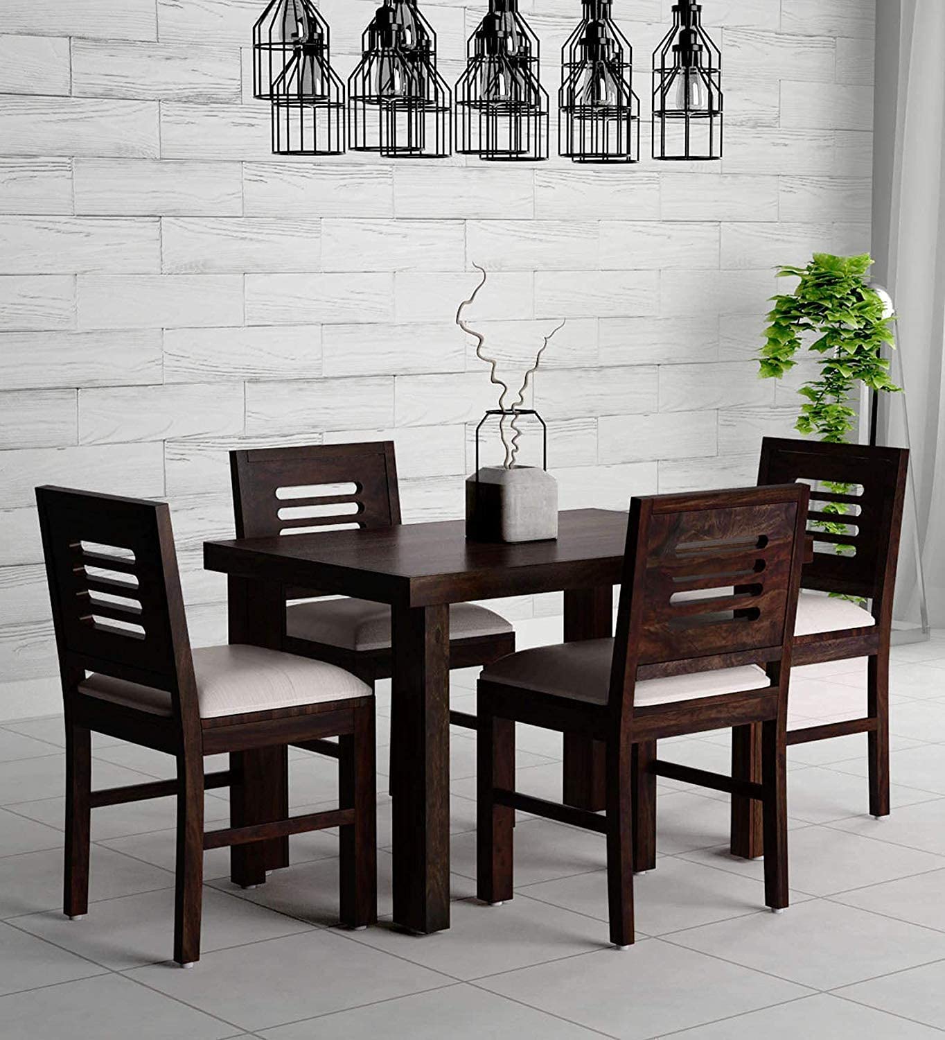 Porash Furniture Solid Sheesham Wood 4 Seater Dining Table with Cushioned Chair Sets for Dining Room Rectangular CNC Dinner Table Set for Living Room Home - (Warm Chestnut Finish) |-image-5
