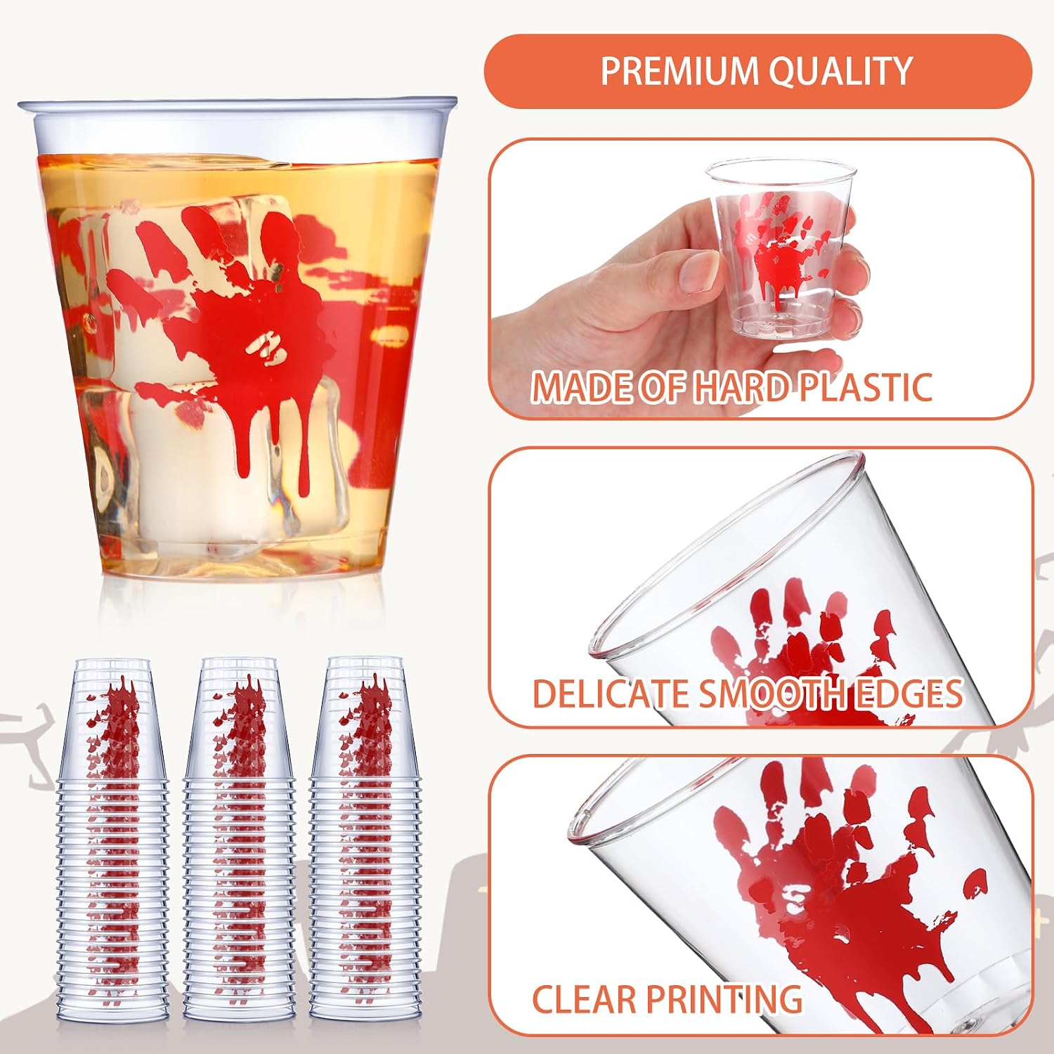 Norme 100 Pcs Halloween Plastic Shot Glasses Blood Print 2oz Disposable Halloween Cups Reusable Clear Horror Cups for Holiday Party Supplies Whiskey Party Favor 1.18 x 1.77 x 1.97 Inch