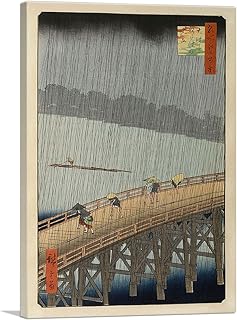 ARTCANVAS Sudden Shower at Ohashi Bridge 1857 Canvas Art Print Stretched Framed Painting Picture Poster Giclee Wall Decor by Utagawa Hiroshige - 26" x 18" (0.75" Deep)
