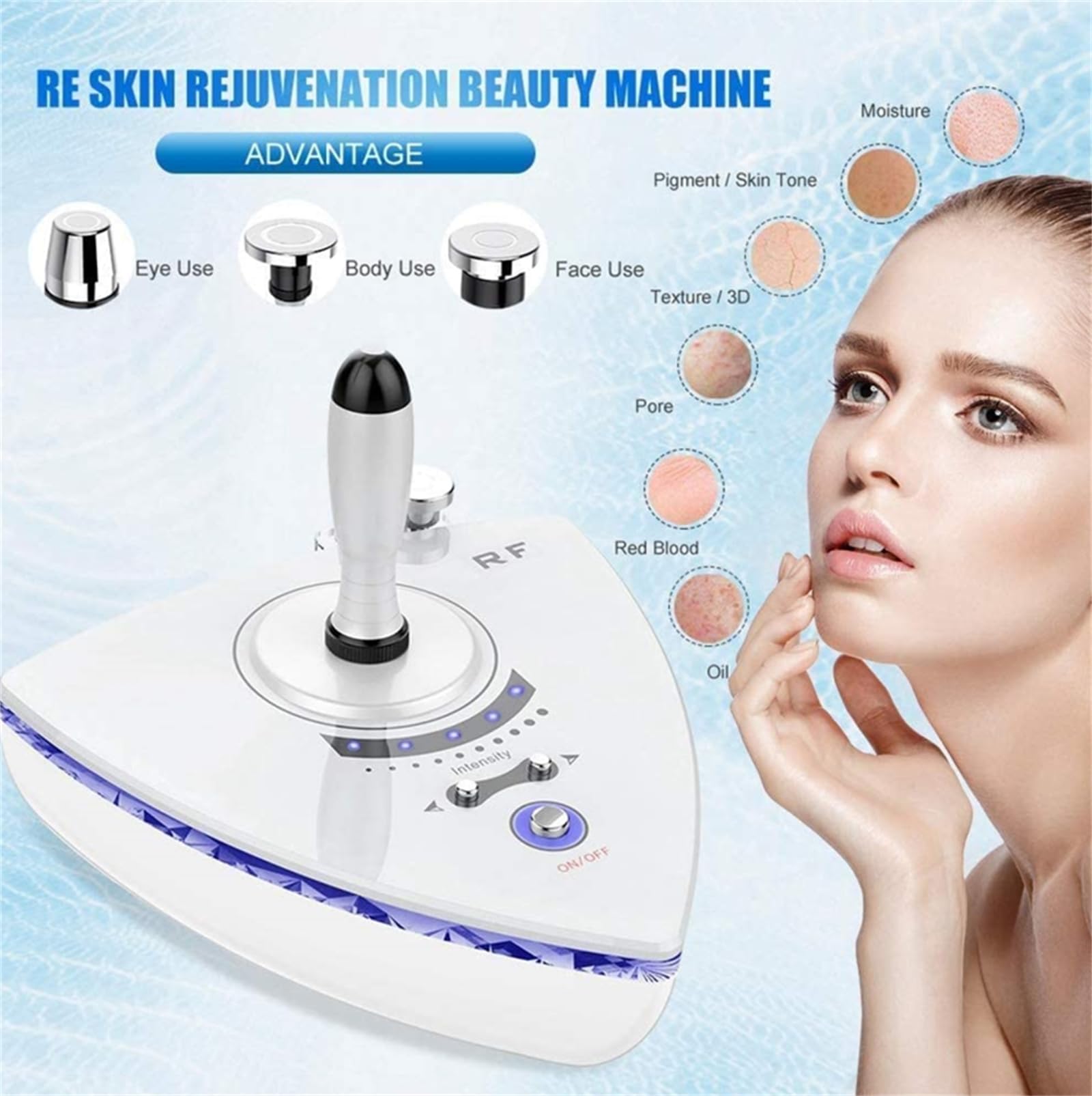 Máquina facial RF 3 en 1, masajeador facial de radiofrecuencia para el rejuvenecimiento de la piel, eliminación de arrugas, máquina de belleza facial para el cuidado de la piel