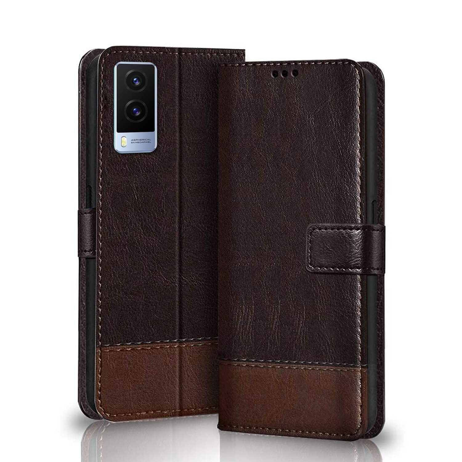Winkel Premium Vegan Leather Dual Flip Magnetic Mobile Cover Case | Kickstand & Card Holder | 360 Degree Grip Protection| Wallet Type with Magnetic Closure for VIVO V21E 5G -(Coffee with Brown) (B09MFMX8DP) Amazon Price History, Amazon Price Tracker
