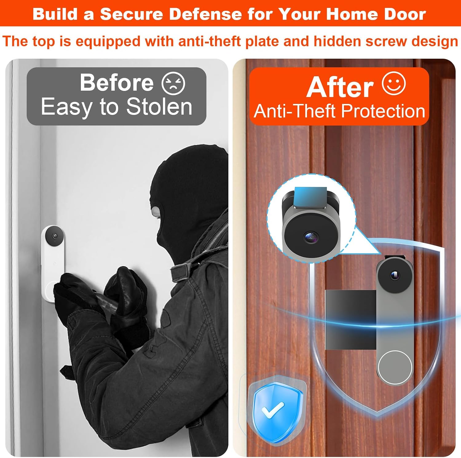 Anti-Theft Mount Compatible with Google Nest Doorbell (Battery), No Drill Adjustable Mounting Bracket Holder Accessories for Apartment Rentals, Enhanced Protection Doorbell Mount Bracket