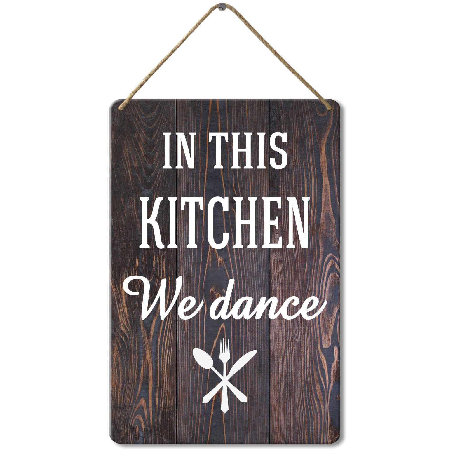 Wooden Sign In This Kitchen We Dance Sign, 8x12 Inch, Funny Kitchen Wall Art Sign Plaque, Farmhouse Wooden Hanging Wall Decor for Home Kitchen