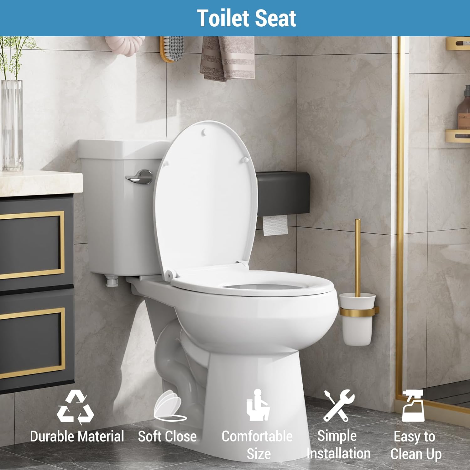 Round Toilet Seat, Soft Close Toilet Seat, Quick Release Hinges,One Button for Easy Cleaning, Slow Close Plastic Toilet Seats and Cover,Easy Installation Never Loosen Hinge White Toilet Lid