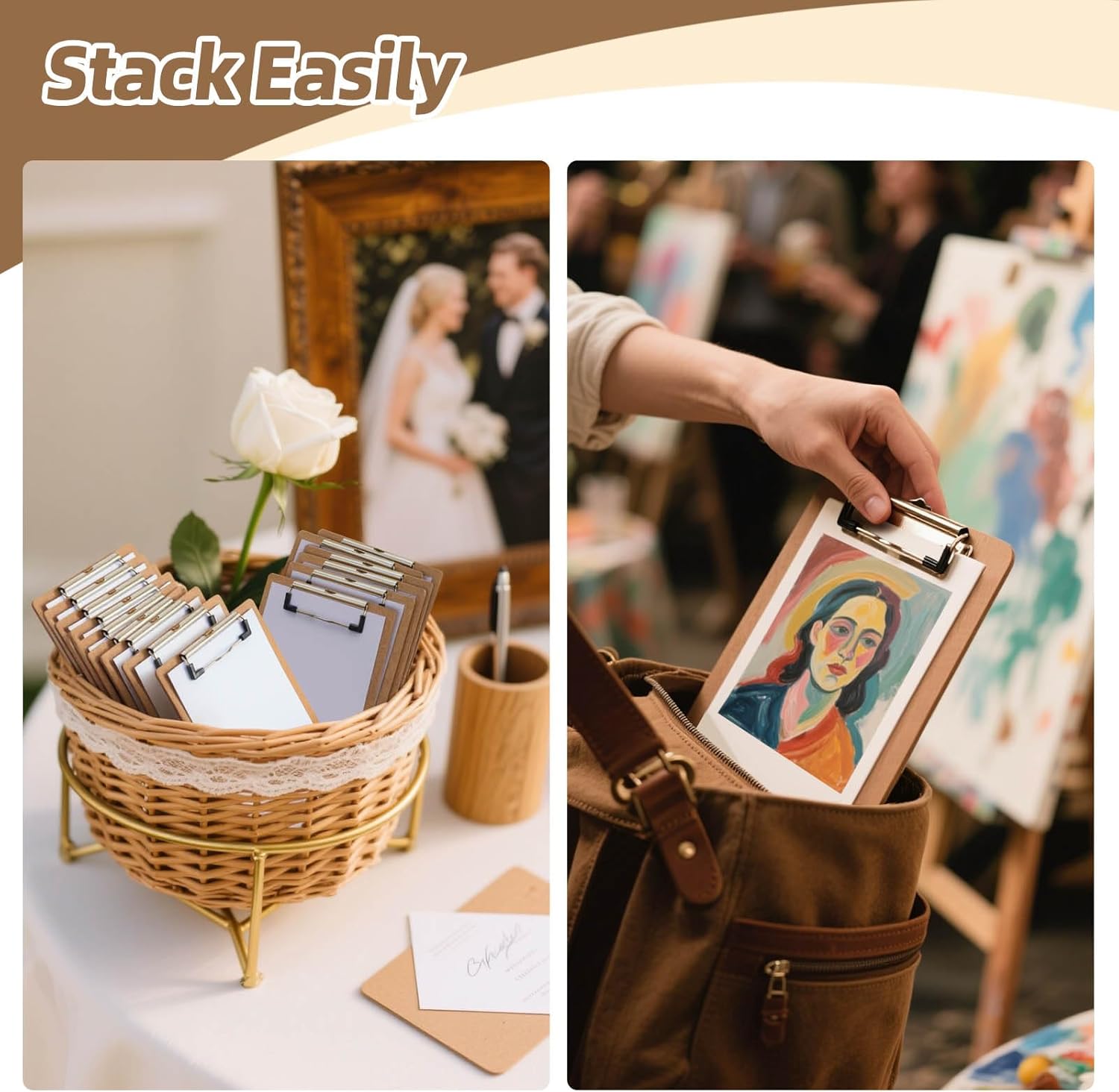 6 x 9 Clipboards Bulk, 32 Pack Small Clip Board, A5 Letter Size Wooden Hardboard Kids Clipboard Pack for Classroom, Party, Home, Brown