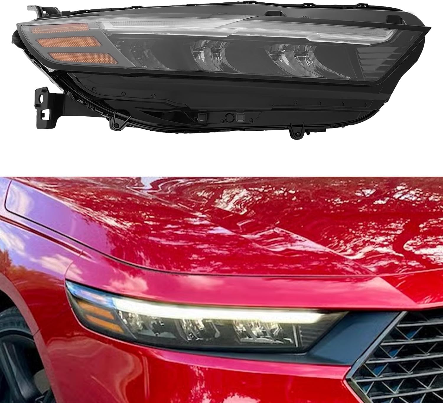 Headlight Assembly for 2023 2024 2025 Honda Accord, LED DRL Headlamp (Non-AFS), Black Housing, 3315030AA01, HO2502213 (Right Passenger Side)