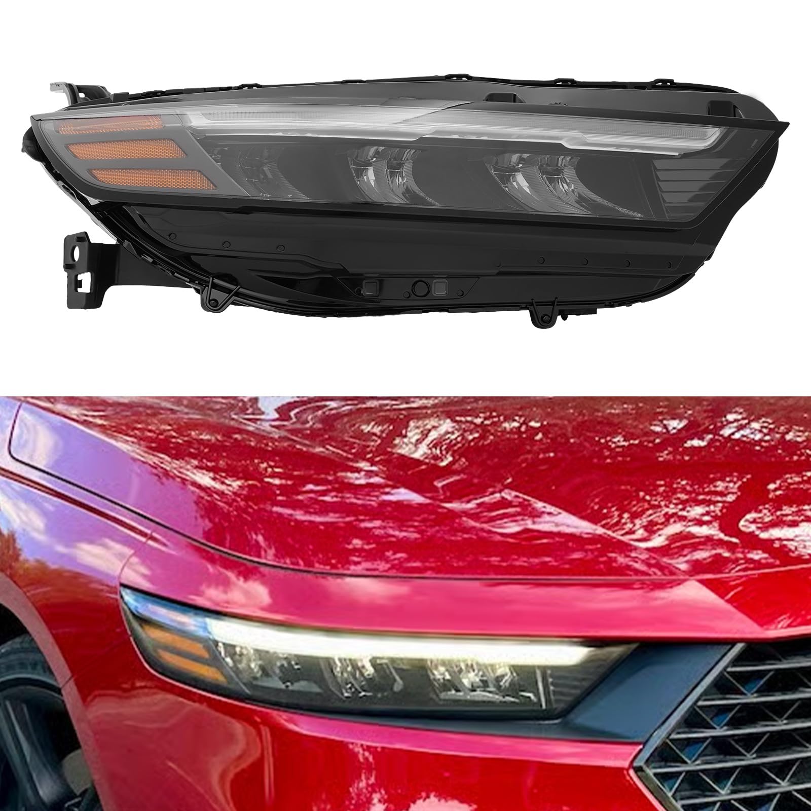 Headlight Assembly for 2023 2024 2025 Honda Accord, LED DRL Headlamp (Non-AFS), Black Housing, 3315030AA01, HO2502213 (Right Passenger Side)