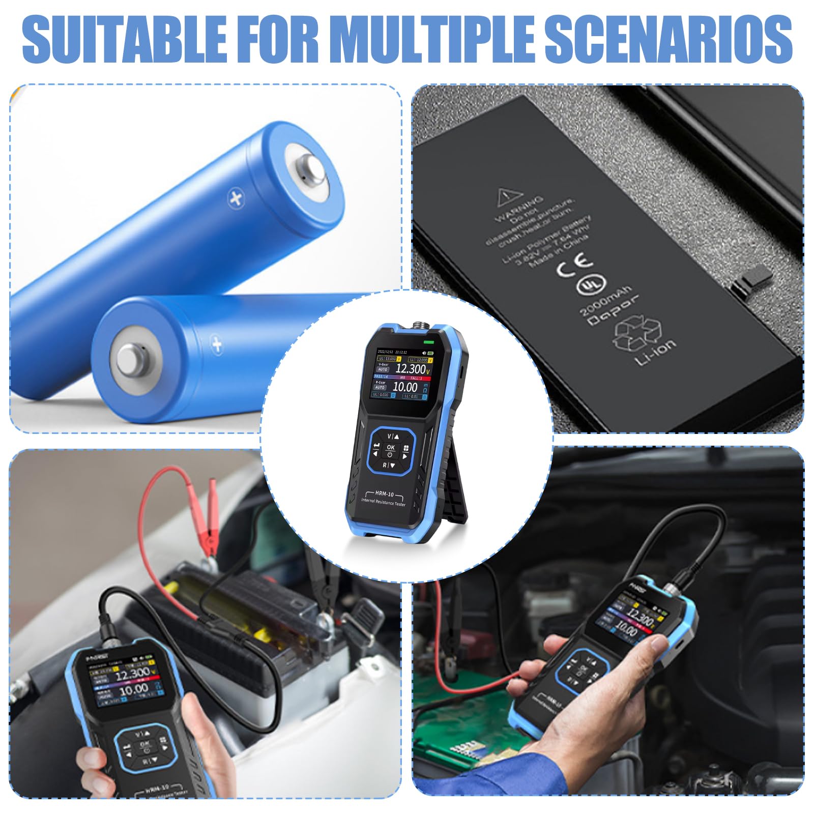 Testeur de résistance interne de la batterie - Testeur de résistance interne - Appareil de mesure de la résistance interne pour batteries 100 V 200 Ω Li/Lab/piles alcalines / piles bouton etc (HRM-10)