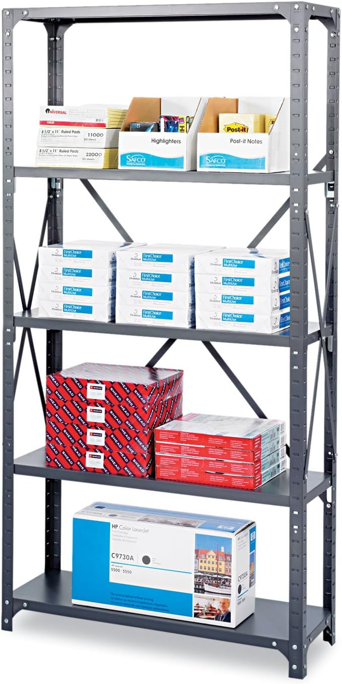 Safco 6269 Commercial Steel Shelving Unit Six-Shelf 36W X 18D X 75H Dark Gray