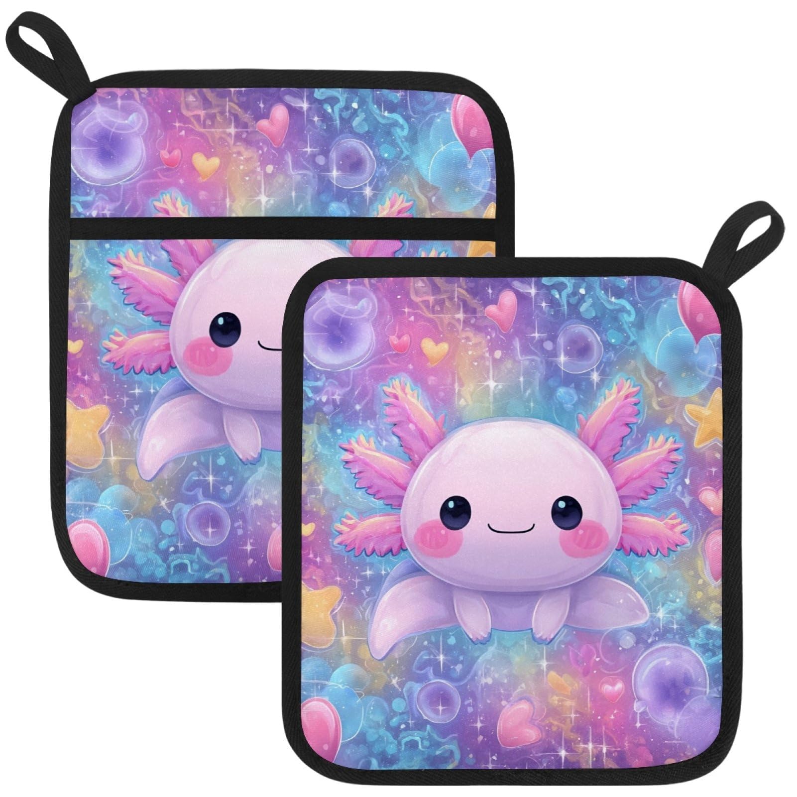 VAPOKF Axolotls Kitchen Hot Pot Holder, Pot Holders Heat Resistant Pot Holder with Pocket Heat Resistant Trivets for Hot Pans Cotton Pot Mitts for Kitchen Cooking Baking