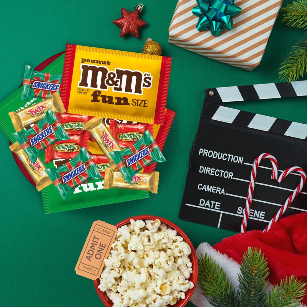 M&M'S Milk Chocolate, M&M'S Peanut, SNICKERS, TWIX, MILKY WAY Christmas Candy Individually Wrapped Stocking Stuffers Variety Pack, Mixed Chocolate Candy Assortment Bag Bulk, 120-Piece