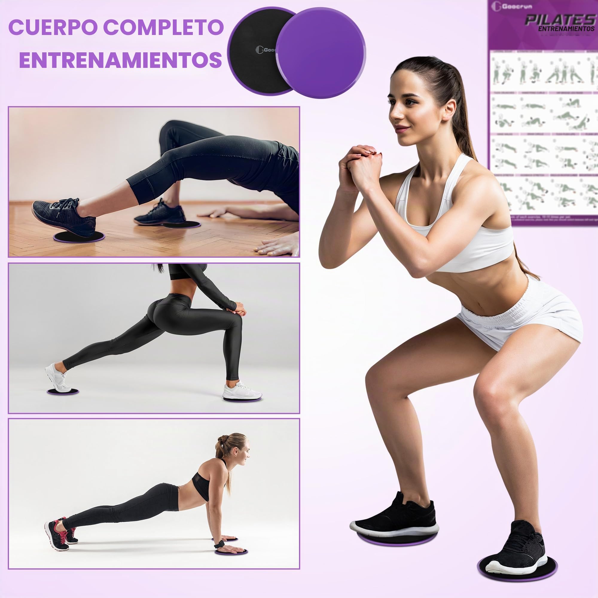 Goocrun Juego de anillos de pilates para ejercicios con bandas de resistencia de ejercicios, pelota de pilates, discos deslizantes, equipo de entrenamiento, gimnasio en casa, incluye póster de fitness