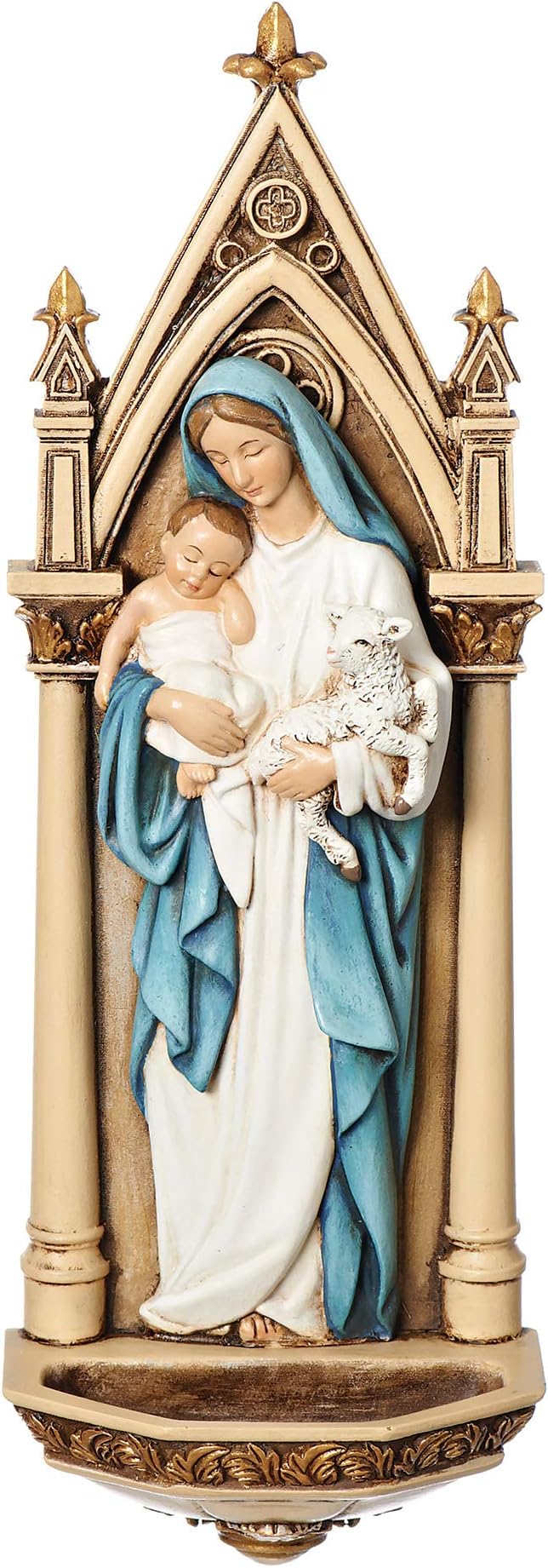 Joseph's Studio by Roman - Madonna and Child Holy Water Font, Renaissance Collection, 7.75" H, Resin and Stone, Religious Gift, Decoration, Collection, Durable, Long Lasting