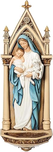 Joseph's Studio by Roman - Fuente de agua bendita Madonna and Kids, colección renacentista, 7.75 pulgadas de alto, resina y piedra, regalo